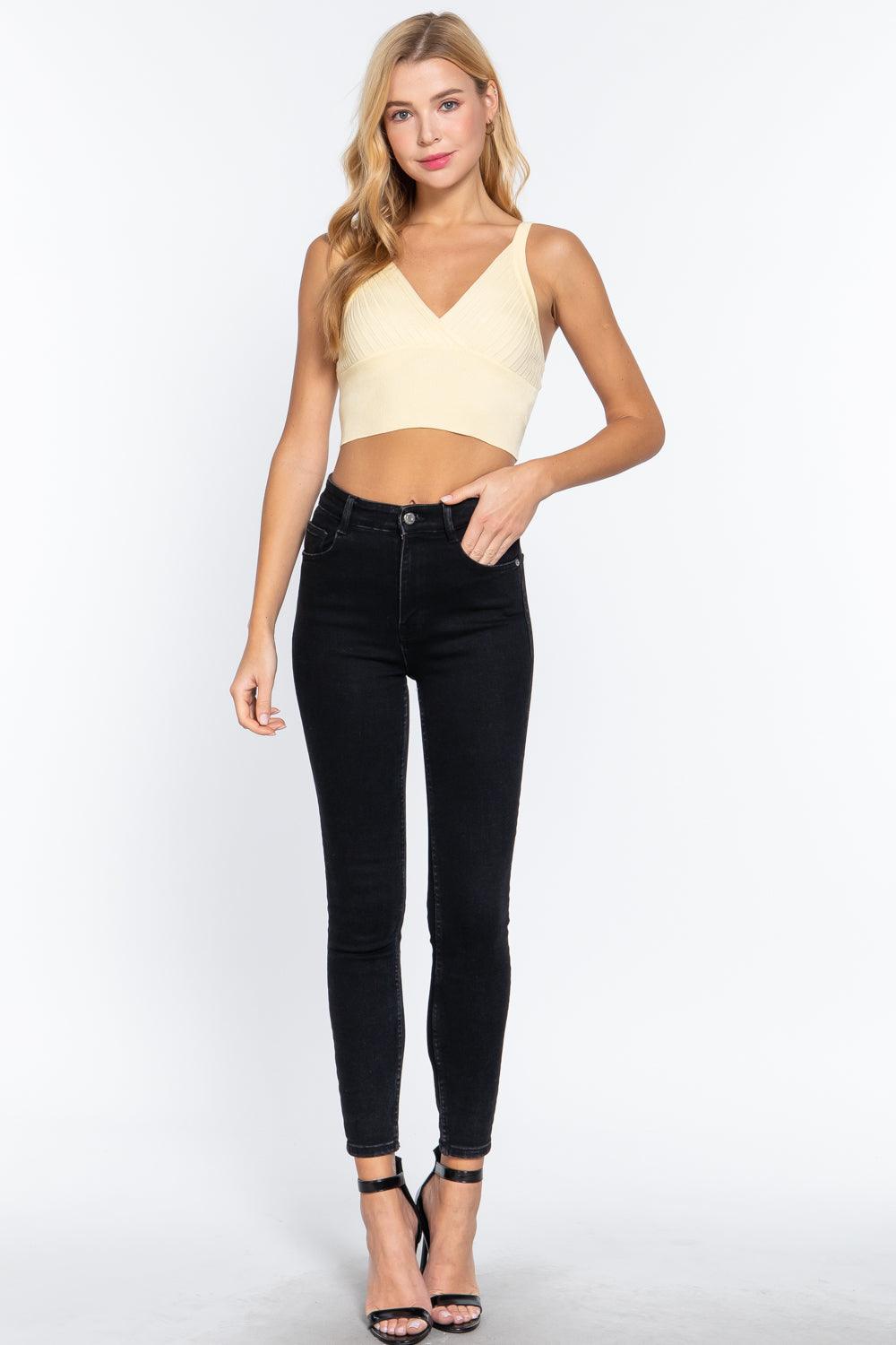 V-neck Sweater Knit Crop Cami Top - Kreative Passions