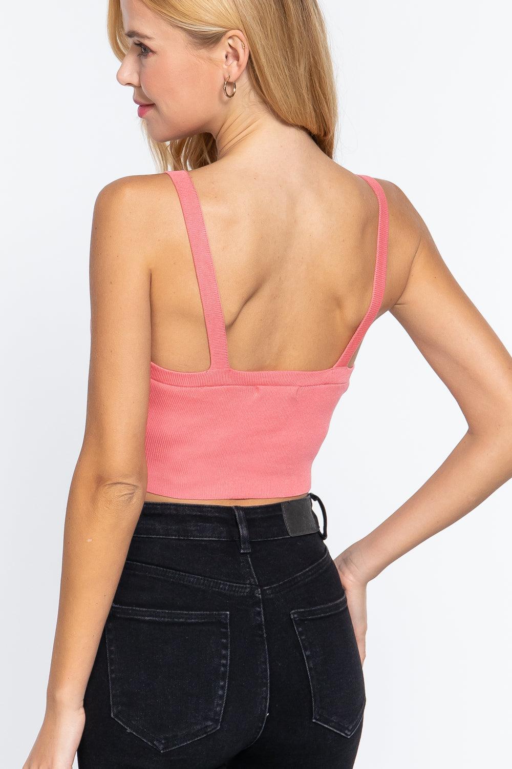 V-neck Sweater Knit Crop Cami Top - Kreative Passions